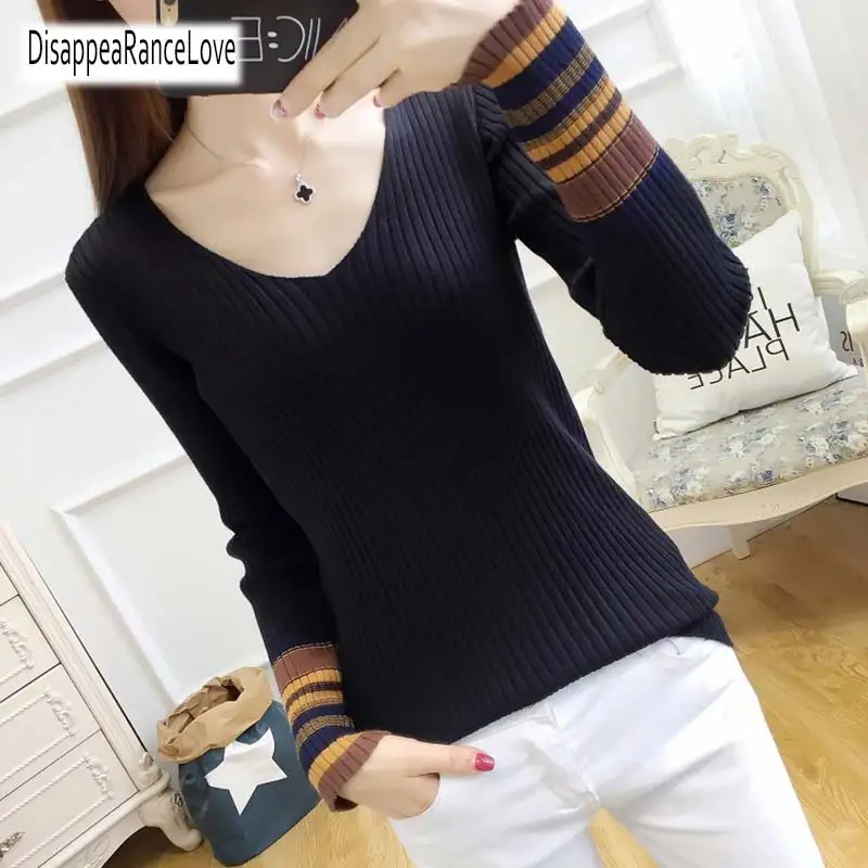 Women sweaters and pullovers 2019 Spring Autumn Korean sweaters womens loose knitted sweater female v-neck pullover tops