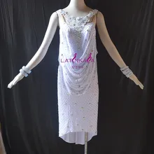 KAKA-L1565, белая женская Одежда для танцев, латинское платье c бахромой для девочек, платья для сальсы, танго, Самба Румба Чача платье латиноамериканское танцевальное платье