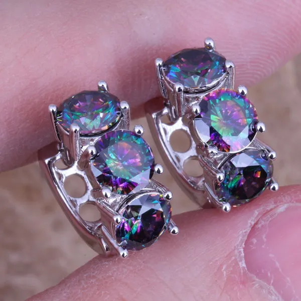 

Captivating Rainbow Cubic Zirconia 925 Sterling Silver Huggie Hoop Earrings For Women S0232