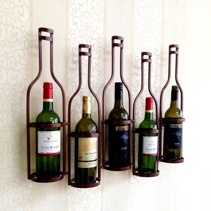 

Unique Metal 5 Bottles Shaped Metal Wall Wine Rack , Holds 5 Wine Bottles