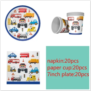 

Engineering Cars theme 20 paper cup+20 7inch plate+20 napkin for kids Engineer Cars birthday party supply Tableset decoration