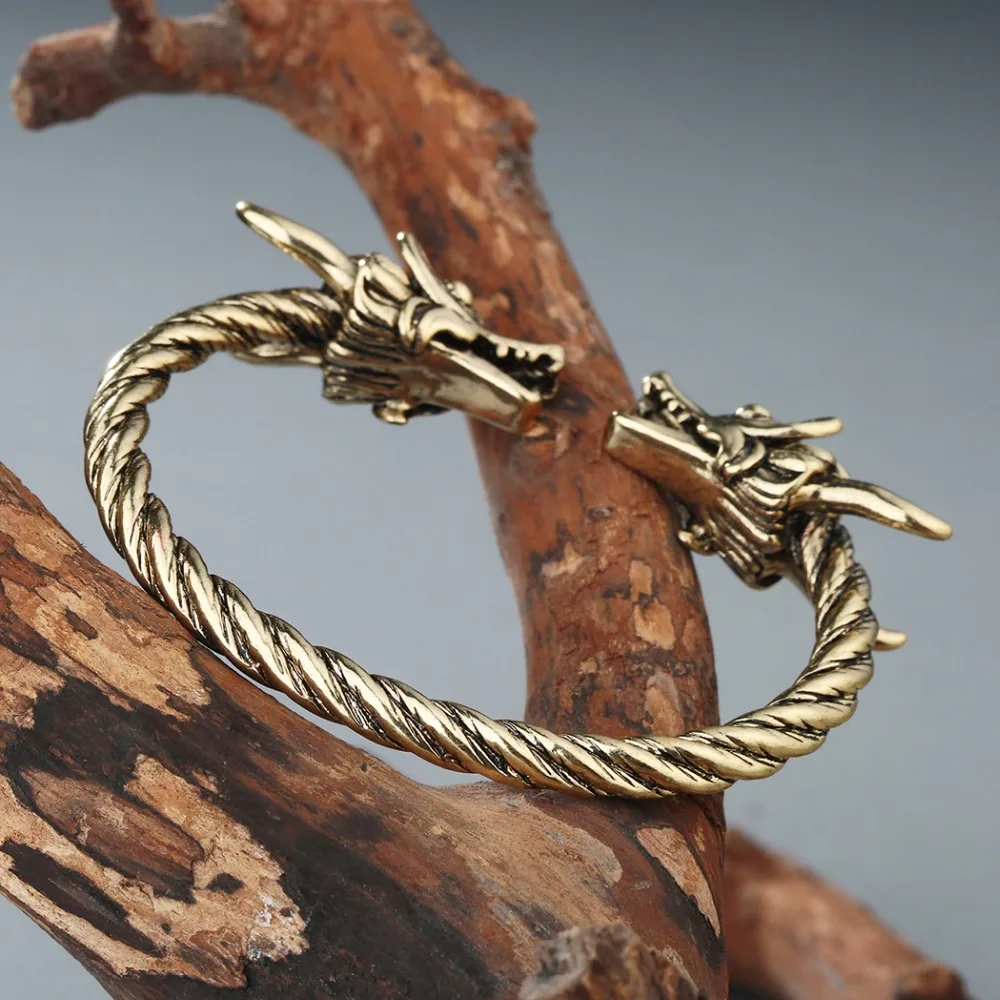 Cxwind-Bracelet à Double Tête de Dragon Viking Réglable pour Homme et Femme, Bijoux Rétro, Manchette Torsadée, Cadeau Punk