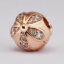 Подходит для браслетов Pandora DAZZLING Daisies, подвески с розовым золотом, цвет, Стерлинговое Серебро 925 пробы, ювелирные изделия, бусины