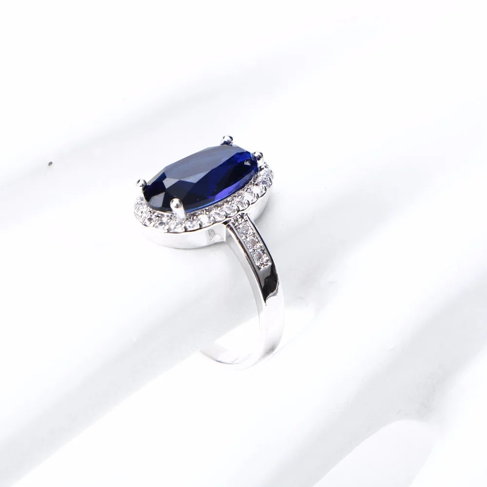 925 пробы Серебряный ювелирный набор, Свадебный голубой циркониевый браслет, камни, серьги, кольцо для женщин, кулон, ожерелье, набор, подарочная коробка