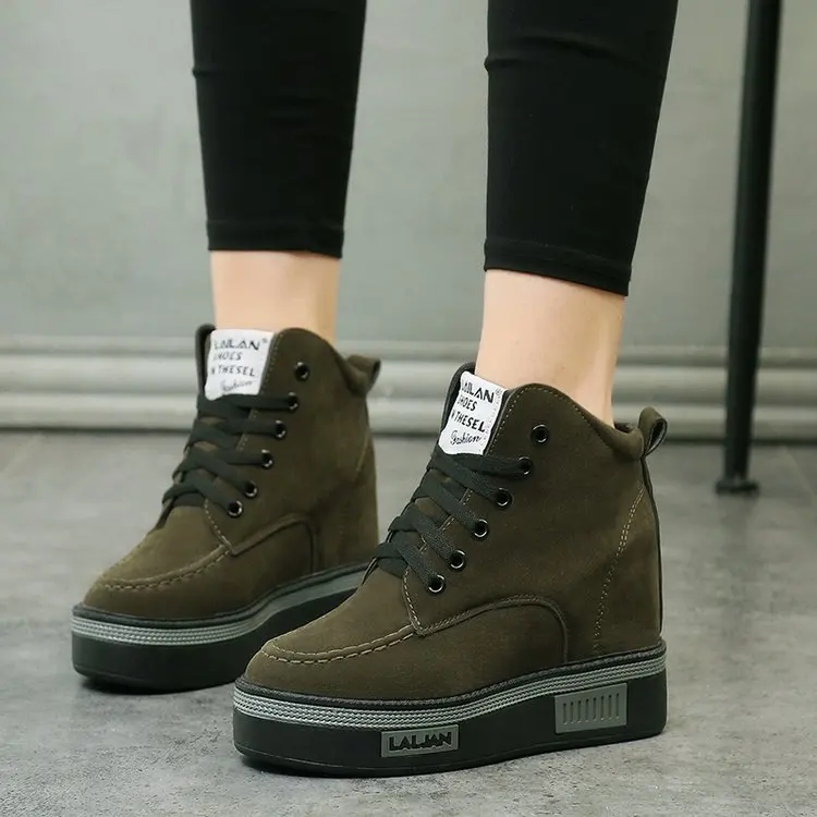 SWYIVY Platform Warm Short Boots Shoes Woman High Top 2019 Autumn Fall Female Increased Wedge Casual Shoes Warm Ankle  Boots