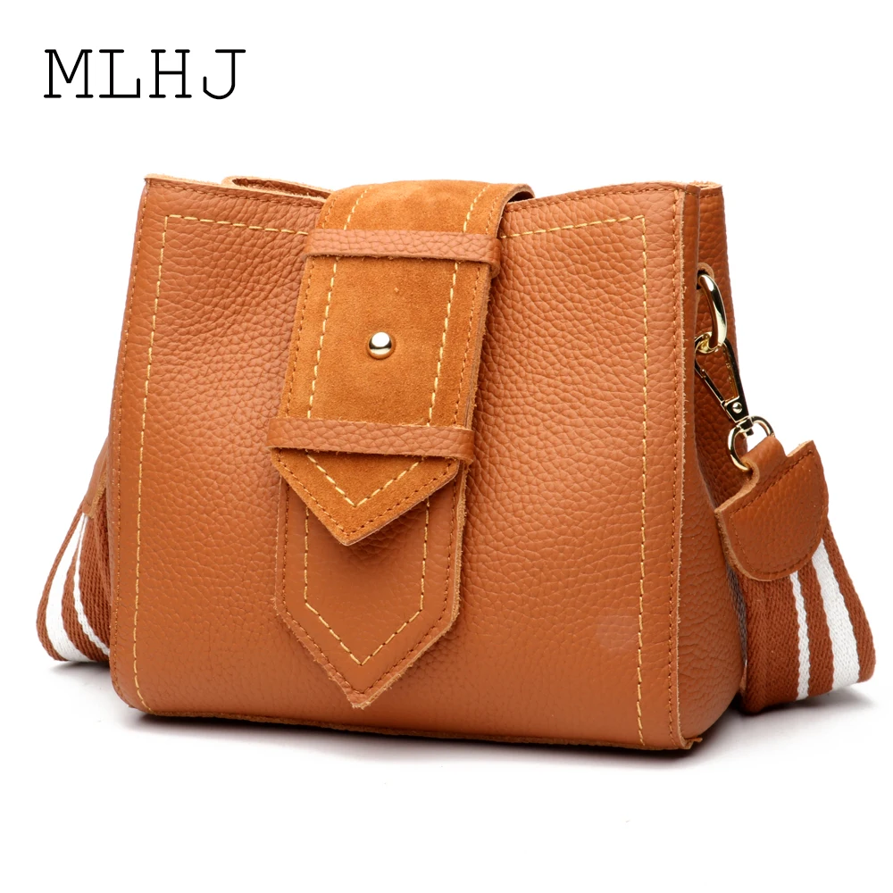 

MLHJThe first layer of leather bag fashion retro bucket bag 2018 new one shoulder slung handbag handbag.