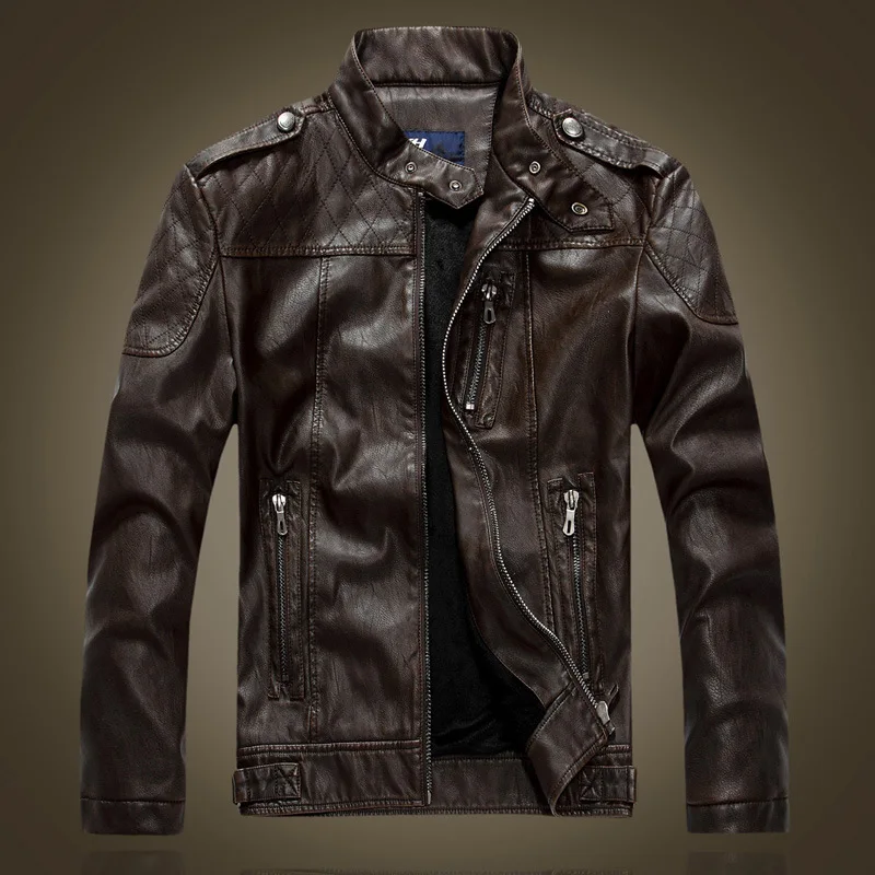 Мужские кожаные куртки осень зима толстые пальто мужские бархатные искусственная Байкерская мотоциклетная куртка Теплая мужская верхняя одежда Европейский Размер 2XL