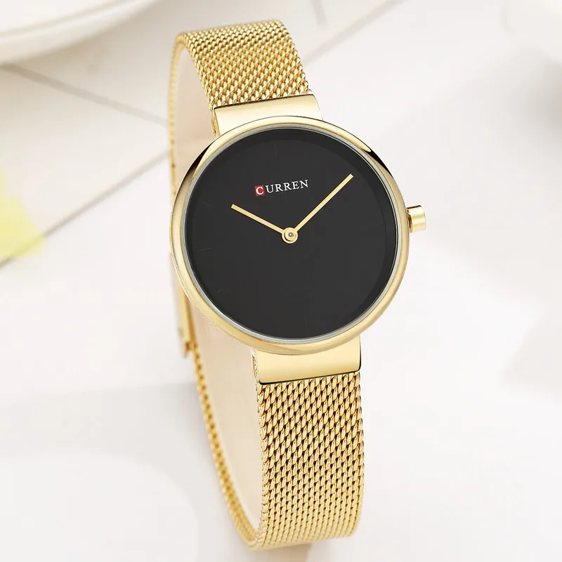 Женские модные кварцевые часы Curren брендовые роскошные золотые черные сетчатые ремешок женские наручные часы подарки relogio feminino
