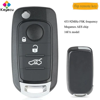 

KEYECU Flip Remote Control Car Key With 3 Buttons 433.92MHz Megamos AES Chip - FOB for Fiat 500X Egea Tipo 2016 2017 2018, 16FA