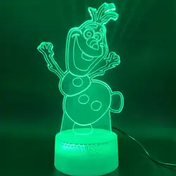 Светодиодный ночник Снеговик из мультфильма "Холодное сердце" рисунок домашний Декор 3d лампа яркий база подарок на день рождения для