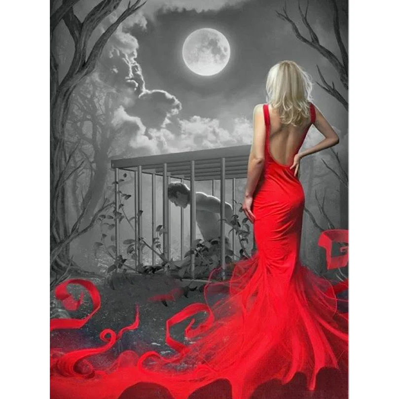 

Red dress women and men pattern New diy diamond embroidery painting 3d mosaic needlework of rhinestones home Decoration HL131