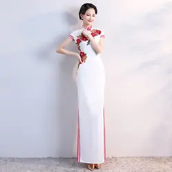 Плюс размер 4XL 5XL Свадебная вечеринка Cheongsam китайские женские элегантные сексуальные макси Ципао вечернее платье тонкий длинный халат