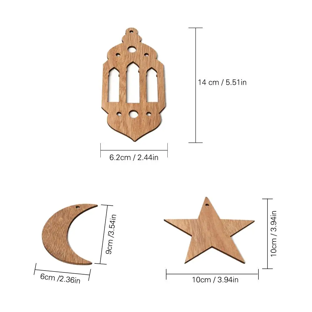 Eid Рамадан Мубарак полые деревянные украшения дома Висячие лампочки в форме Луны звезды ремесла Pedant с 1,5 м веревки - Цвет: one size
