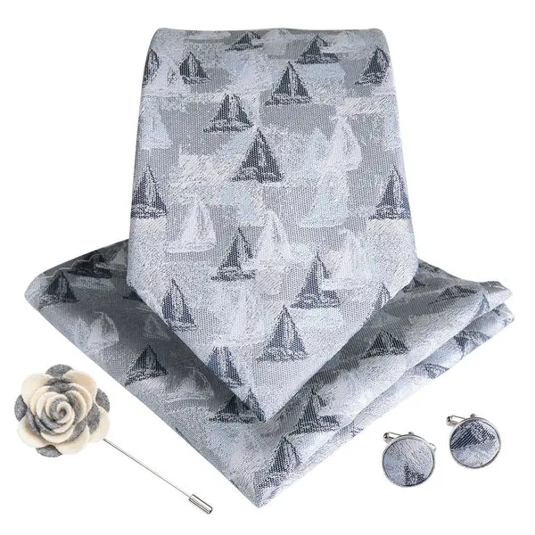 9 видов стилей Серый Цвет Полосатый твердые мужские галстуки с Hanky запонки брошь шелковый галстук жаккардовые галстуки с узором для мужчин формальная вечеринка - Цвет: LDNX0094