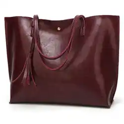 Женская мягкая кожаная сумка через плечо из сумки с кисточками (красное вино)