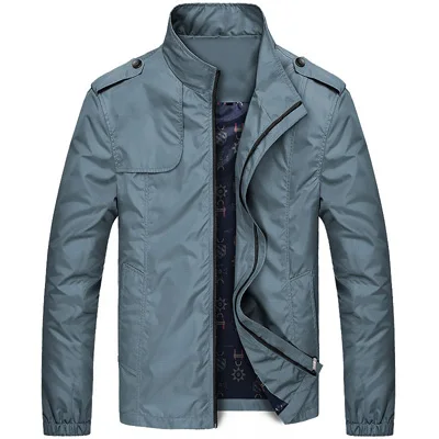 Autumn Men Jacket Windbreaker Male Overcoat Casual Solid Jacket Slim Fit Stand Collar Men Windproof Jacket Coat Plus Szie - Цвет: Gray Blue