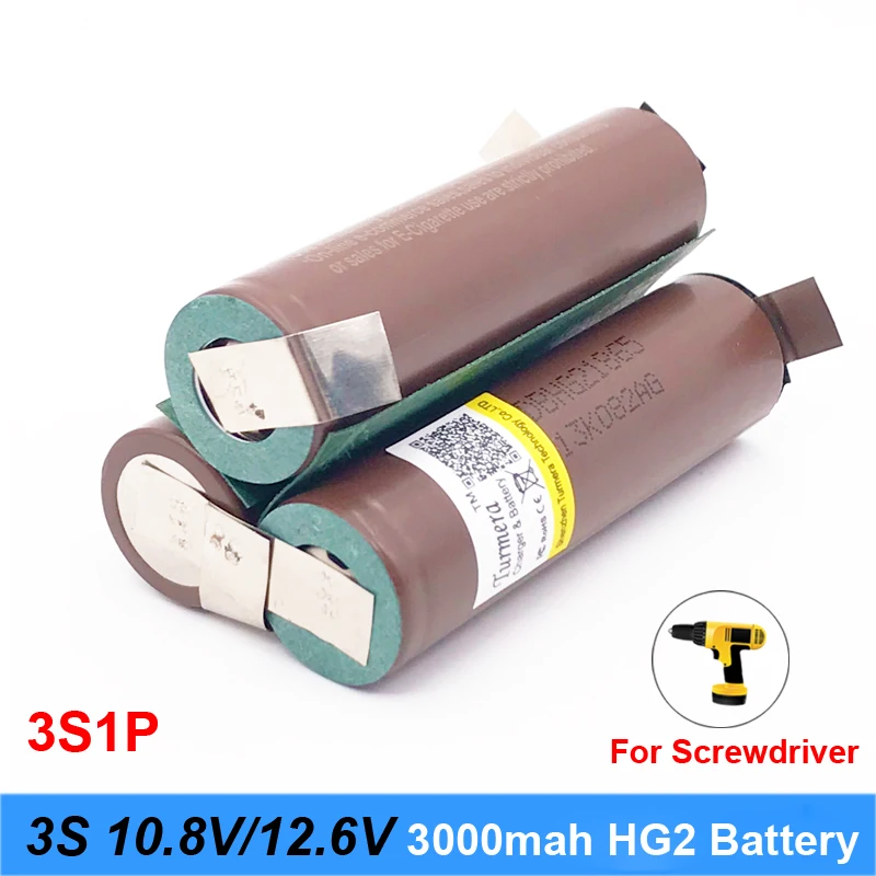 Аккумулятор 18650 hg2 3000mAh 20 ампер для 10,8 v 12,6 v отвертка батарея сварные полоски для пайки 3S 3S2P 12,6 v батарейный блок(на заказ