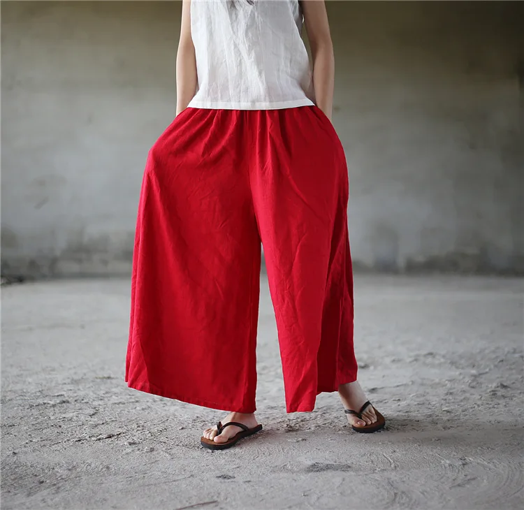 Johnature летние Широкие штаны 2018 новые Для женщин Повседневное эластичный пояс брюк карманы свободные хлопковые льняные Для женщин