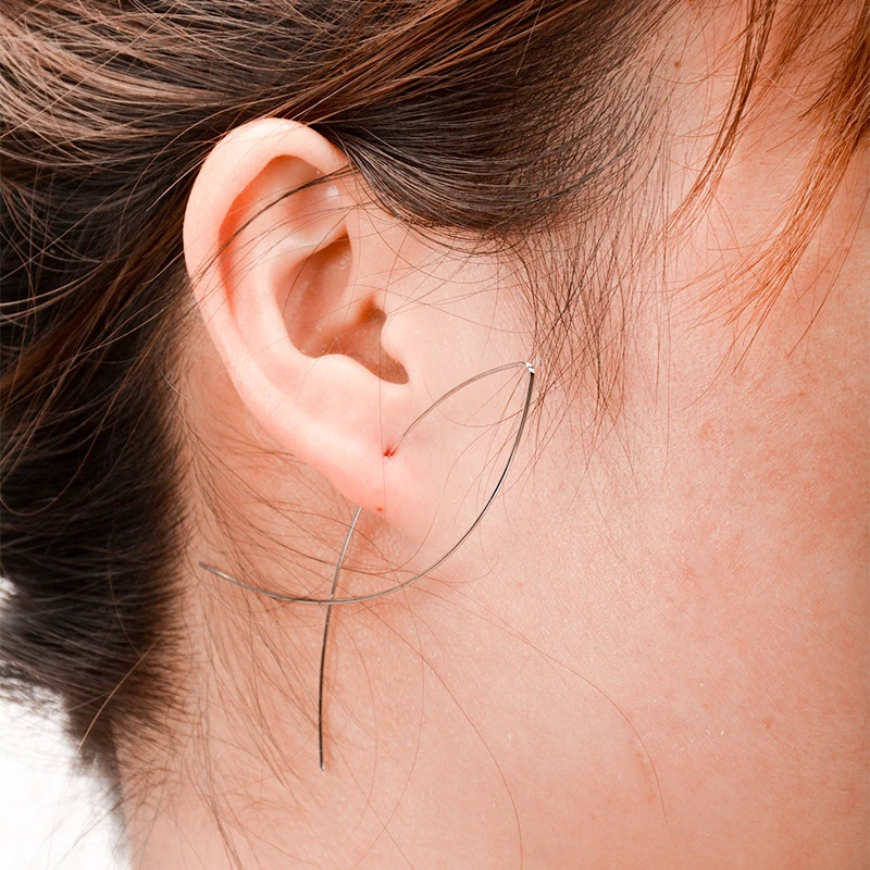 Fashion Womens Ear Pin Stud Two Side Long Hanging Fish Hook Earring  Jewelry