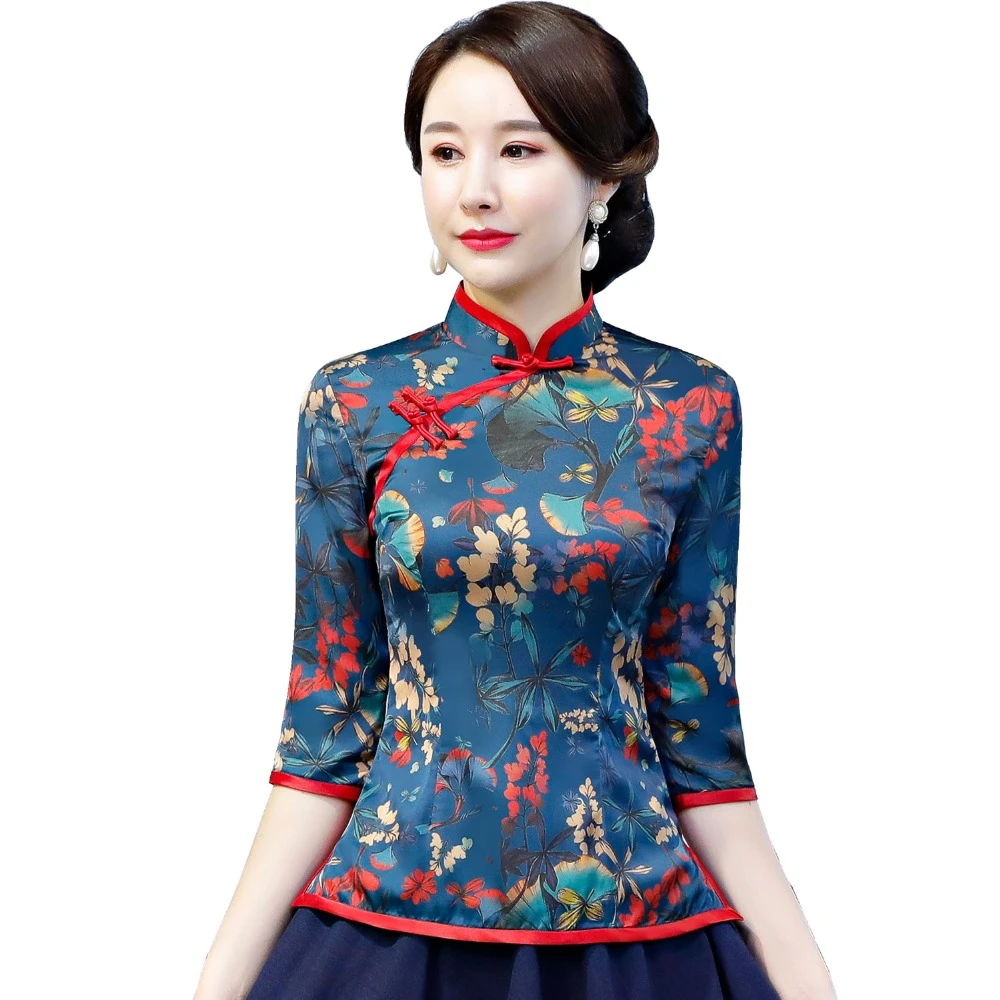 Shanghai Story chino tradicional Top Floral Cheongsam Tops de manga corta China Top para mujeres blusa China Qipao alta| AliExpress