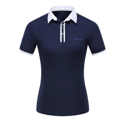 Женская летняя тренировочная футболка с коротким рукавом, женские дышащие рубашки с отложным воротником со стойкой, Женская быстросохнущая одежда для гольфа, 6 цветов, D0699 - Цвет: Синий