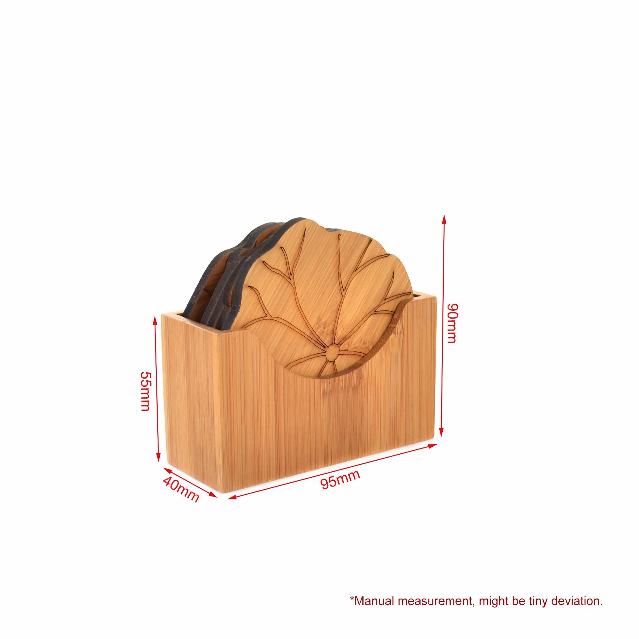  Kinds Natural Bamboo Lotus Leaf Root Shaped Round Mat Dia.80mm x 6 Pad w/ Holder Gongfu Kung fu Tea