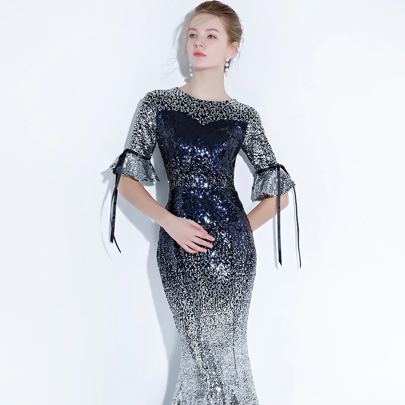Vestido Longo блестящие вечерние платья с блестками длинное Русалка оборками вечернее