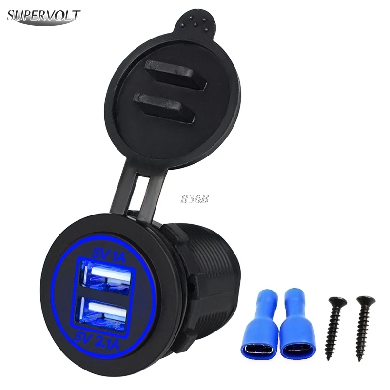 

12V/24V 2 Port USB Car Cigarette Lighter Socket Splitter Charger Power Adapter APR24