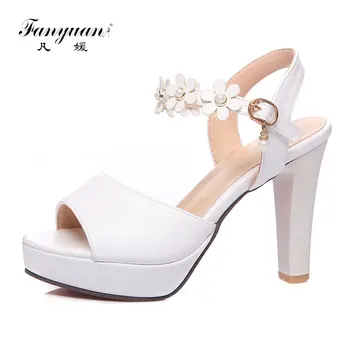 

Fanyuan Platform Thick High Heel Women Sandals Sweet Flower Summer Shoes Woman Platform Sandals 10CM Heels Women Wedding Sandals
