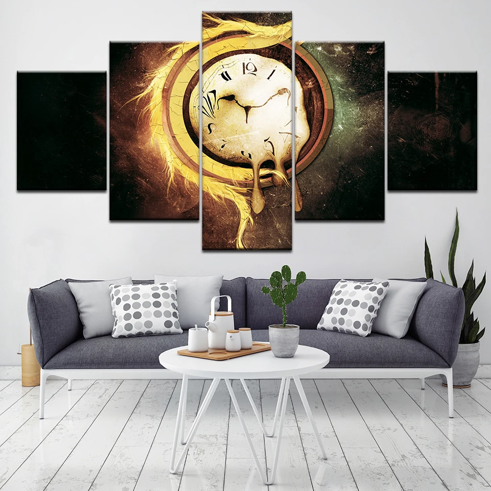5 Panels Canvas Art Vintage Watch Melted clocks Home Decor Wall Art