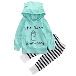 Младенческой новорожденных для маленьких мальчиков и девочек с капюшоном и длинными рукавами футболки и штаны комплект Демисезонный