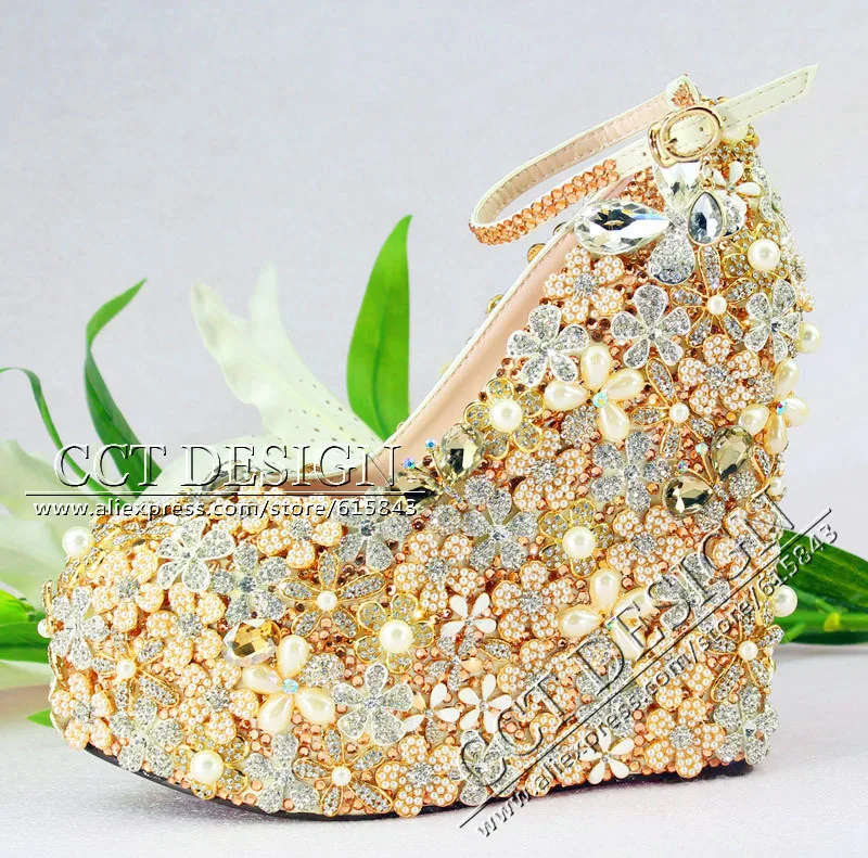 gold bridal wedges