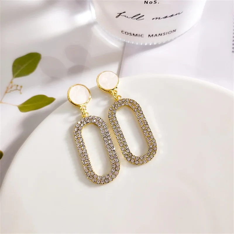 

S925 Silver Needle Fashion Exquisite Cool Wind Shell Pendant Earrings Korean Personality Temperament Wild Geometric oval Earring