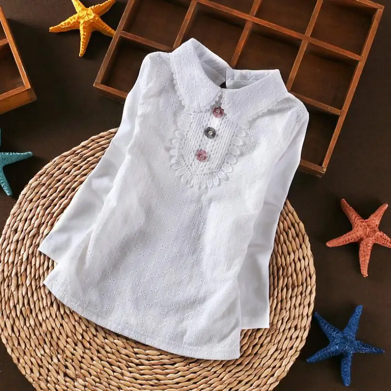 Autumn Winter Girls Blouse Shirts Baby Teenager School Girl Tops Cotton Lace Long Sleeve Kids Shirt Children Clothes JW4038