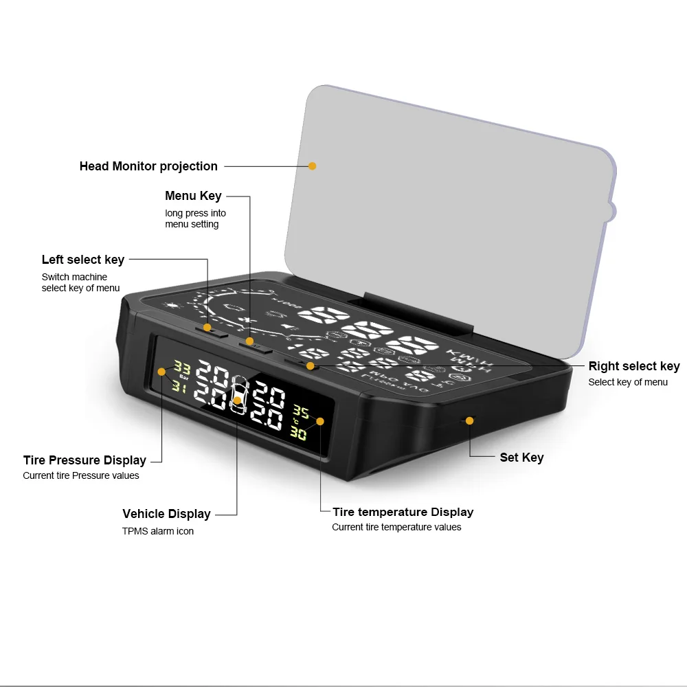 Диагностический Инструмент Расширенный OBD TPMS датчик давления в шинах тест скорость температура расход топлива Напряжение автомобиля HUD туристический компьютер