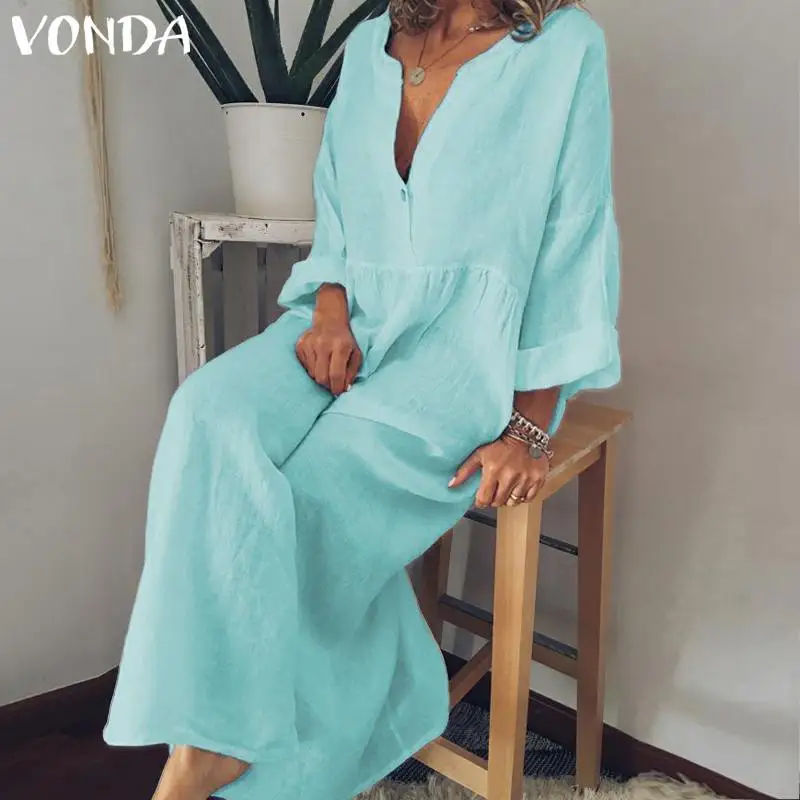 VONDA High Quality Chic Dresses Maternity Clothes For Pregnant Women Long Sleeve Solid Dresses Pregnancy Maternity Vestido