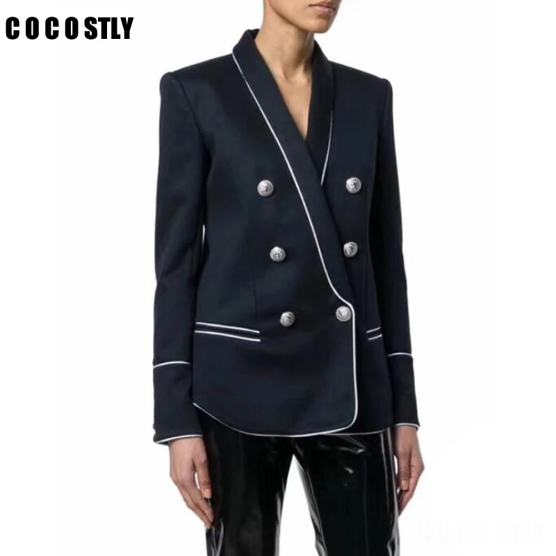 

Runway Luxury Designer Women Elegant Black Blazer Long Sleeve Suit Jacket Coat Outwear Ladies Double Breasted Blazers Femme 2019