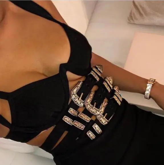 

Hot Sale Sexy Hollow Out Black Bandage Top 2019 Knitted Bodycon Bandage Top