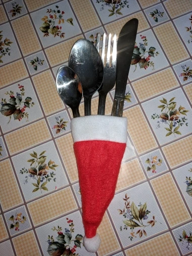 10Pcs Christmas Decorative Tableware Knife Fork Set Lovely Christmas Hat 5