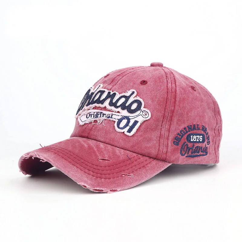 Vintage Cotton Baseball Cap Orlando letter Embroidered Strapback