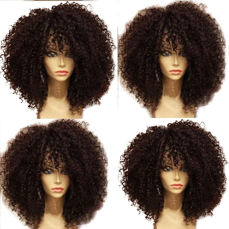 Simebeaut 250 Density Kinky Curly Lace Front Human Hair Wigs With Baby Hair Pre Plucked Brazilian Remy Short Bob Hair Fringe Wig