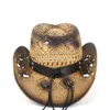 SummerWomen Men Straw Hollow Western Cowboy Hat With Punk BrandSombrero Hombre Beach Cowgirl Jazz Sun Hat Size 56-58CM ► Photo 2/6