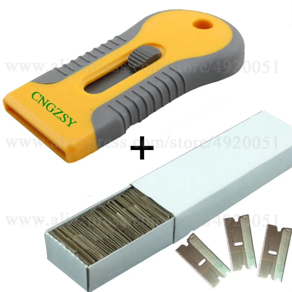  Automotive Glass Glue Scraper Ceramic Oven Glass Clean Shovel Cutter with 100PCS Carbon Steel Razor