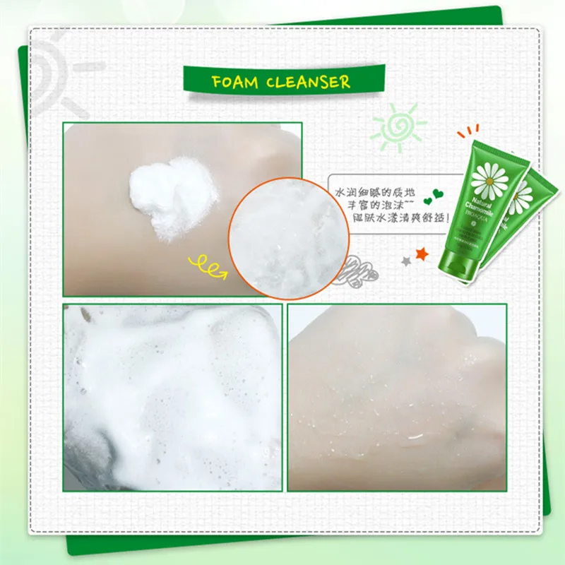 BIOAQUA Natural Chamomile Facial Cleanser Deep Moisturizing Rich Foaming Hydrating Whitening Shrink Pores Essence Face Cleansing Care 2