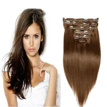 6A Full Head Clip In Human Hair Extensions7PCS 120G Straight MEdium Brown #6 Brazilian Remy Virgin Human Hair Clip In Extensions