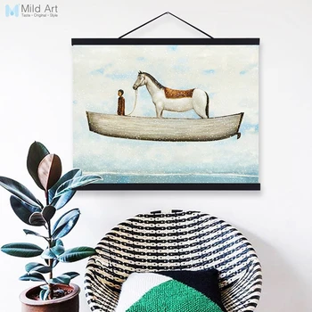 

Vintage Sea Lighthouse Fantasy White Horse Living Room Wooden Framed Canvas Paintings Home Decor Wall Art Pictures Poster Scroll