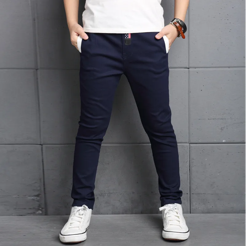 2017 New Style Solid Pants for Boys Casual Cotton Regular Straight Elastic Waist Bule Green Red