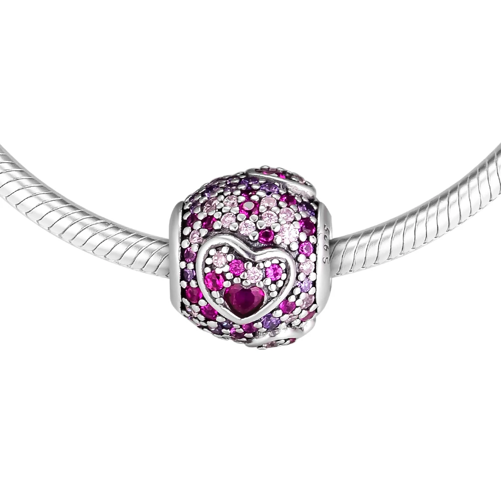 

Hearts of Love Silver Beads for Women Bracelets Valentine's Day Fine DIY Silver 925 Jewelry Colorful Stones Crystal Bead Jewelry
