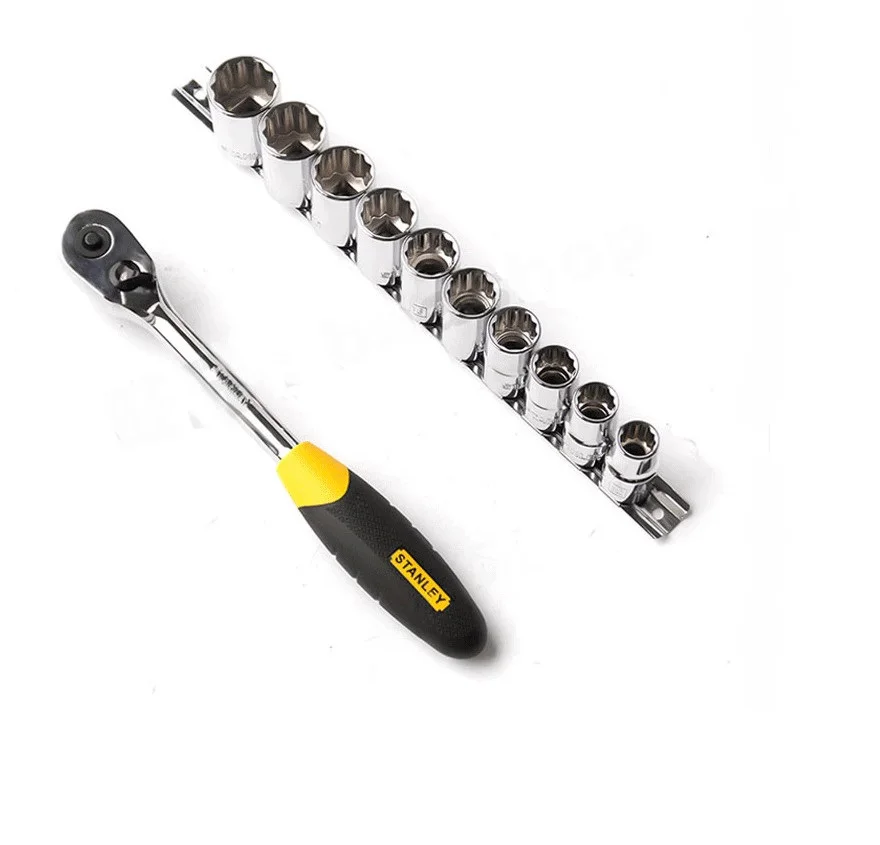 

Free Shipping Stanley 11 Piece 1/2" 12 Point CR-V Socket Set Kit with Quick Release Ratchet Wrench Wrench Head 60 Tooth Metric