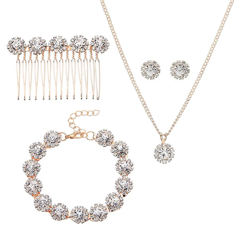 

Creative Bridal Jewelry Five-piece European and American Style Wedding Jewelry Set Exquisite Bracelet Necklace Earrings Hairpin